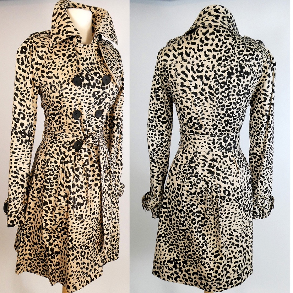 Kling Beige and Black Leopard-Print Trench Coat